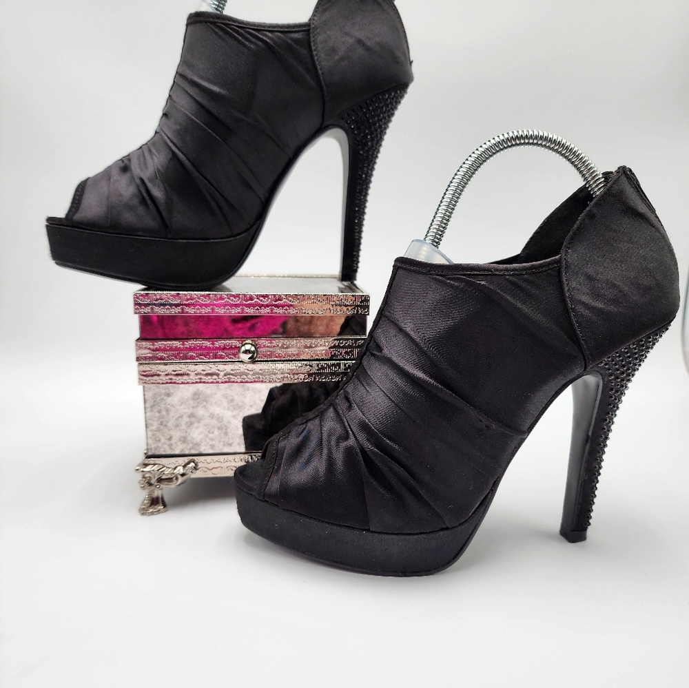 Vintage Bootie Peep-Toe, Black Rhinestone by Atmosphere, Rare, SZ US8/UK6/EU39 - Picture 8 of 17